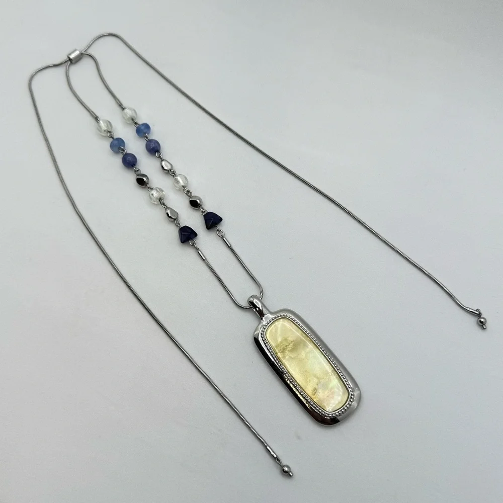 Silver Tone Reversible Pendant Necklace Adjustable Bolo Bead Chain Statement